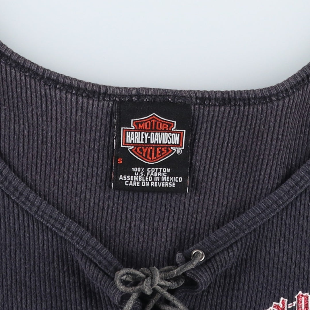 2000'S Harley-Davidson Lace-Up Cropped Motorcycle Tank Top (Women's Size S) cotton black type Vintage Second Hand