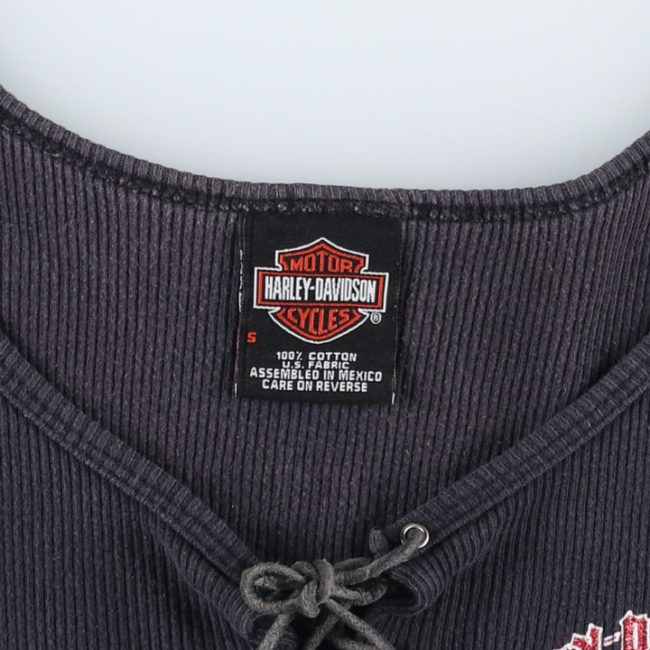 2000'S Harley-Davidson Lace-Up Cropped Motorcycle Tank Top (Women's Size S) cotton black type Vintage Second Hand