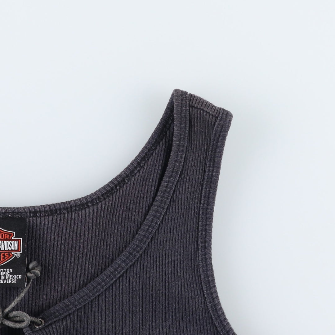 2000'S Harley-Davidson Lace-Up Cropped Motorcycle Tank Top (Women's Size S) cotton black type Vintage Second Hand