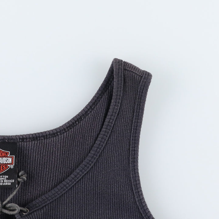 2000'S Harley-Davidson Lace-Up Cropped Motorcycle Tank Top (Women's Size S) cotton black type Vintage Second Hand
