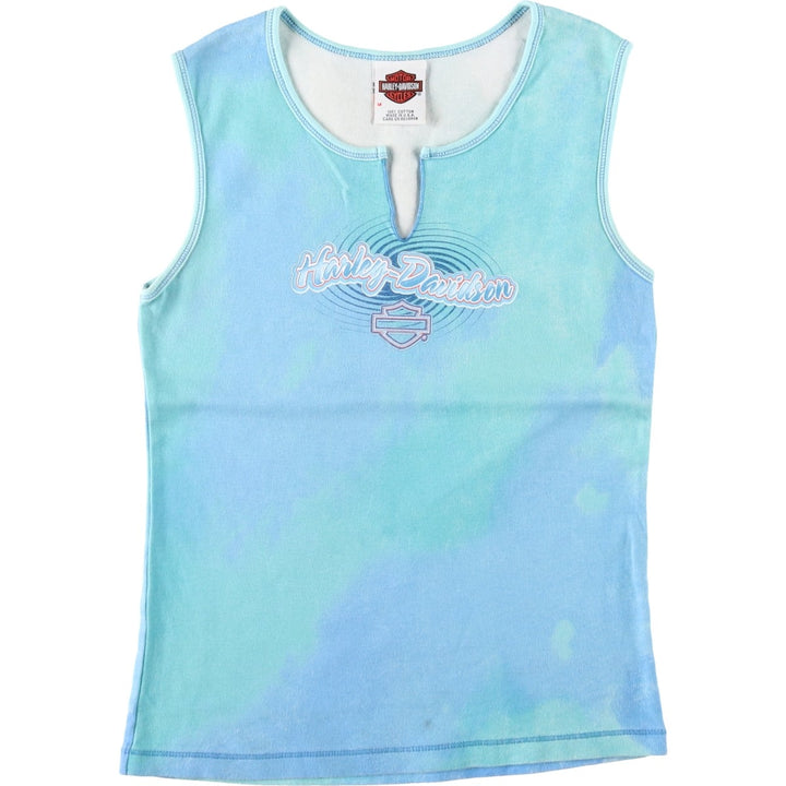 2000'S Harley-Davidson Tie-Dye Pattern Slit Neck Motorcycle Tank Top, Made in USA, Women's Size M (approx.) cotton Blue type light blue Vintage Second Hand