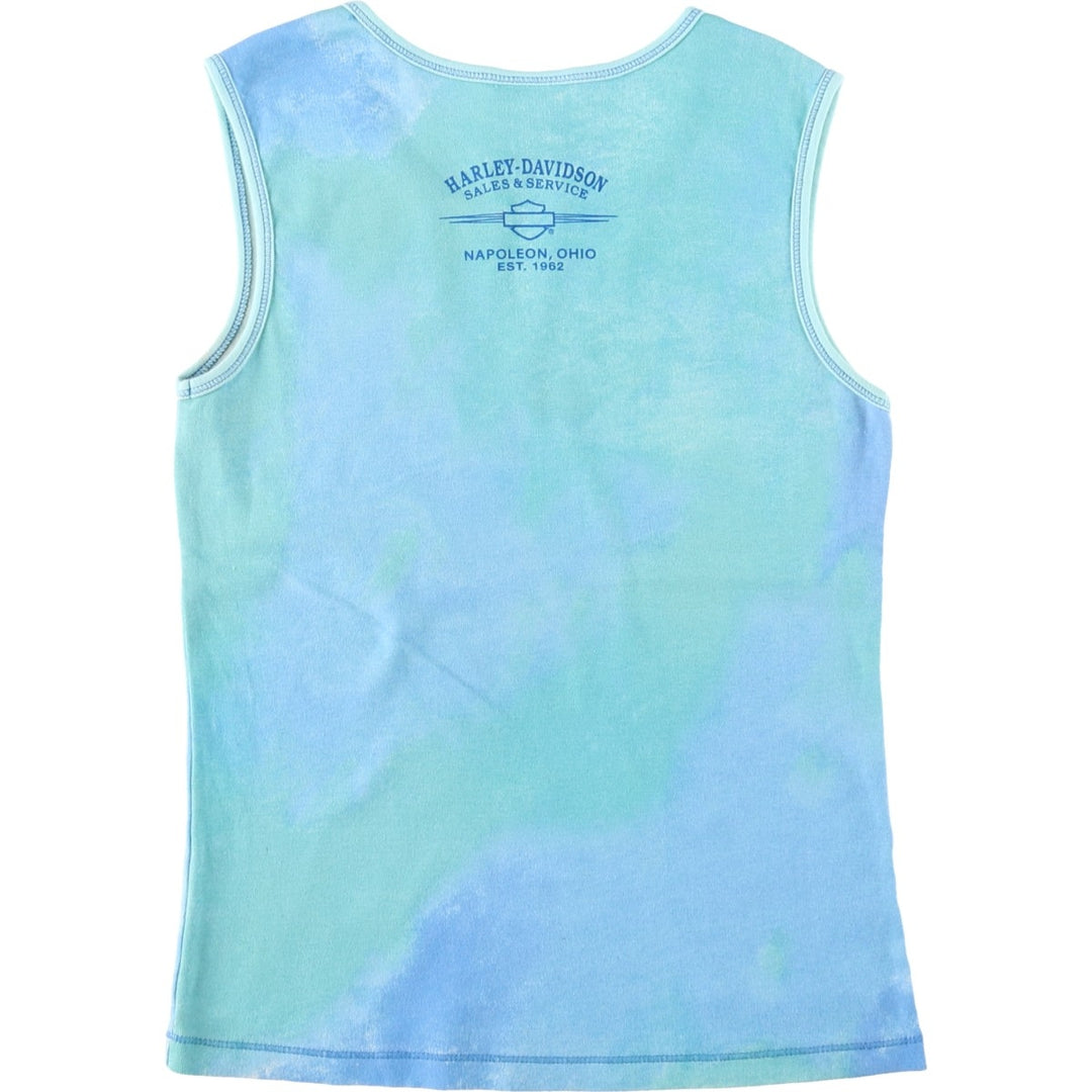 2000'S Harley-Davidson Tie-Dye Pattern Slit Neck Motorcycle Tank Top, Made in USA, Women's Size M (approx.) cotton Blue type light blue Vintage Second Hand