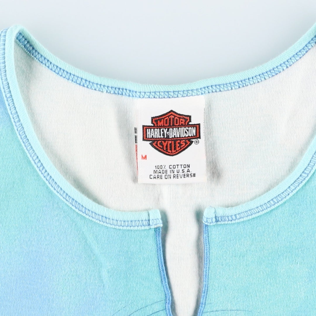 2000'S Harley-Davidson Tie-Dye Pattern Slit Neck Motorcycle Tank Top, Made in USA, Women's Size M (approx.) cotton Blue type light blue Vintage Second Hand