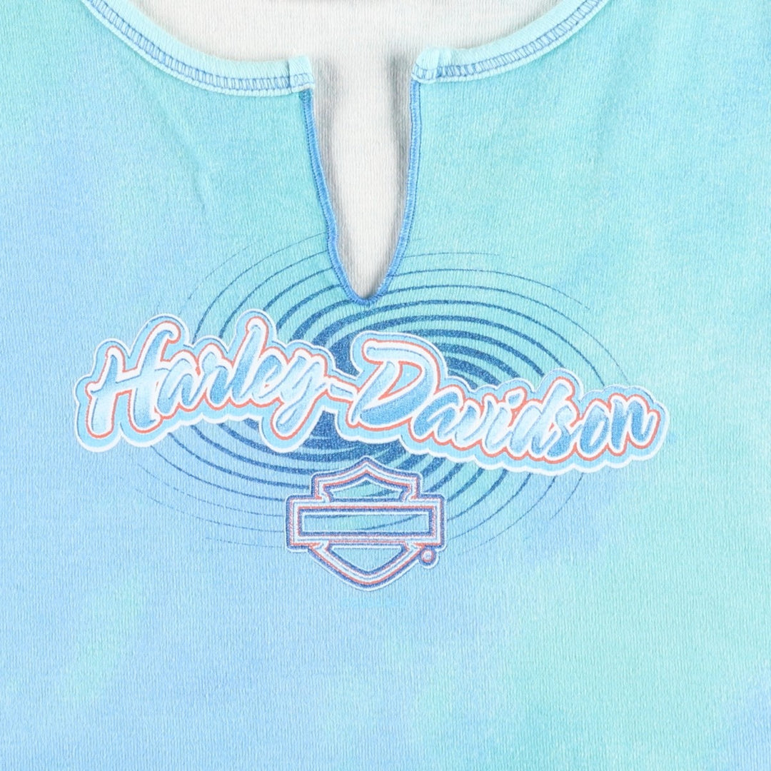 2000'S Harley-Davidson Tie-Dye Pattern Slit Neck Motorcycle Tank Top, Made in USA, Women's Size M (approx.) cotton Blue type light blue Vintage Second Hand