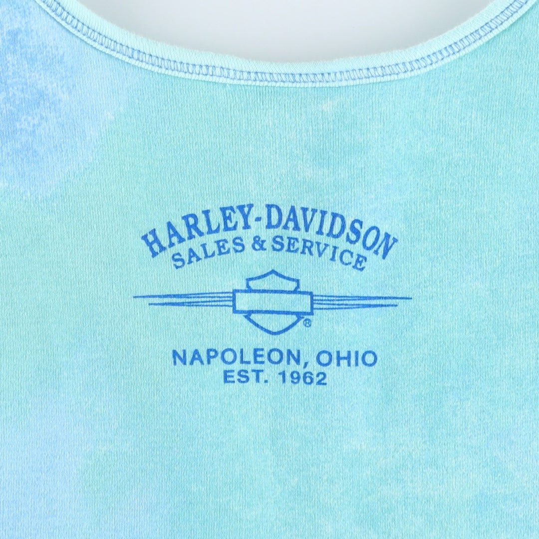 2000'S Harley-Davidson Tie-Dye Pattern Slit Neck Motorcycle Tank Top, Made in USA, Women's Size M (approx.) cotton Blue type light blue Vintage Second Hand