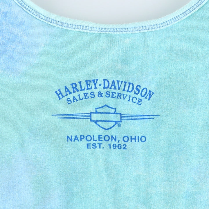 2000'S Harley-Davidson Tie-Dye Pattern Slit Neck Motorcycle Tank Top, Made in USA, Women's Size M (approx.) cotton Blue type light blue Vintage Second Hand