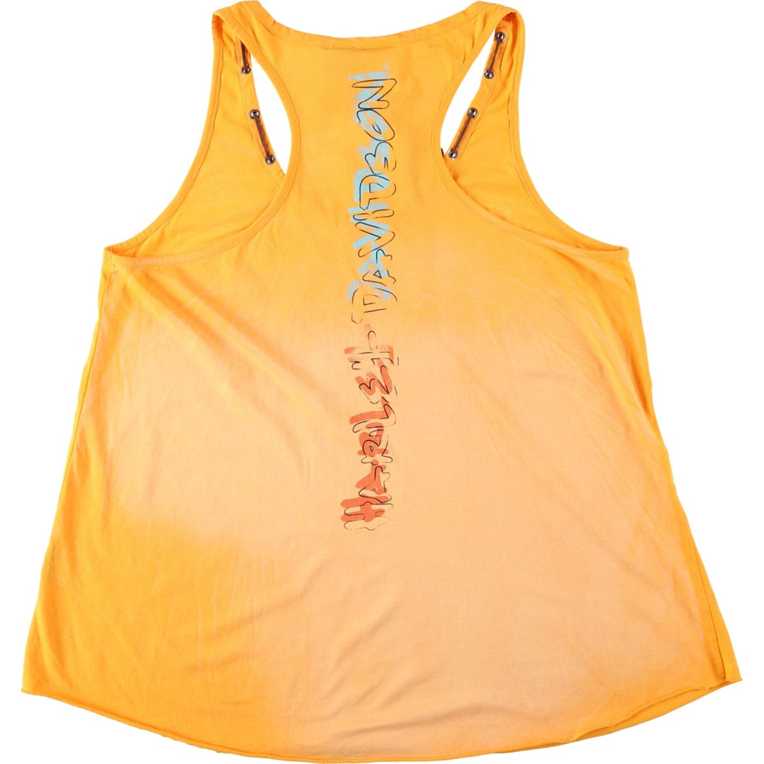 Harley-Davidson Skull Pattern Cut-Off Motorcycle Tank Top (Women's XXL equivalent) cotton yellow type Vintage Second Hand