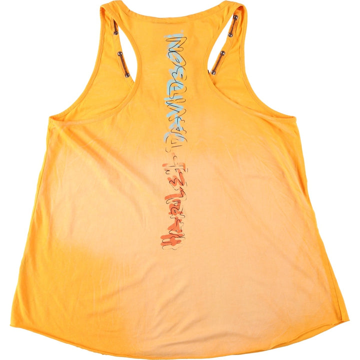 Harley-Davidson Skull Pattern Cut-Off Motorcycle Tank Top (Women's XXL equivalent) cotton yellow type Vintage Second Hand