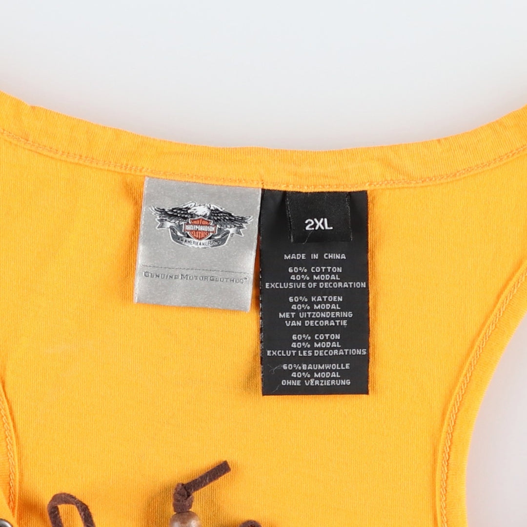 Harley-Davidson Skull Pattern Cut-Off Motorcycle Tank Top (Women's XXL equivalent) cotton yellow type Vintage Second Hand