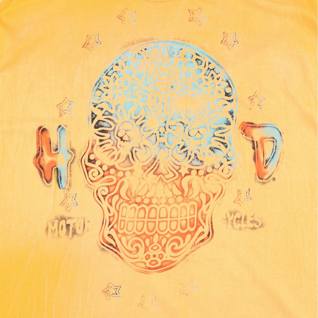 Harley-Davidson Skull Pattern Cut-Off Motorcycle Tank Top (Women's XXL equivalent) cotton yellow type Vintage Second Hand