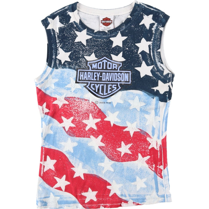2000'S Harley-Davidson American flag all-over print motorcycle tank top, women's size S (approx.) cotton white type Vintage Second Hand