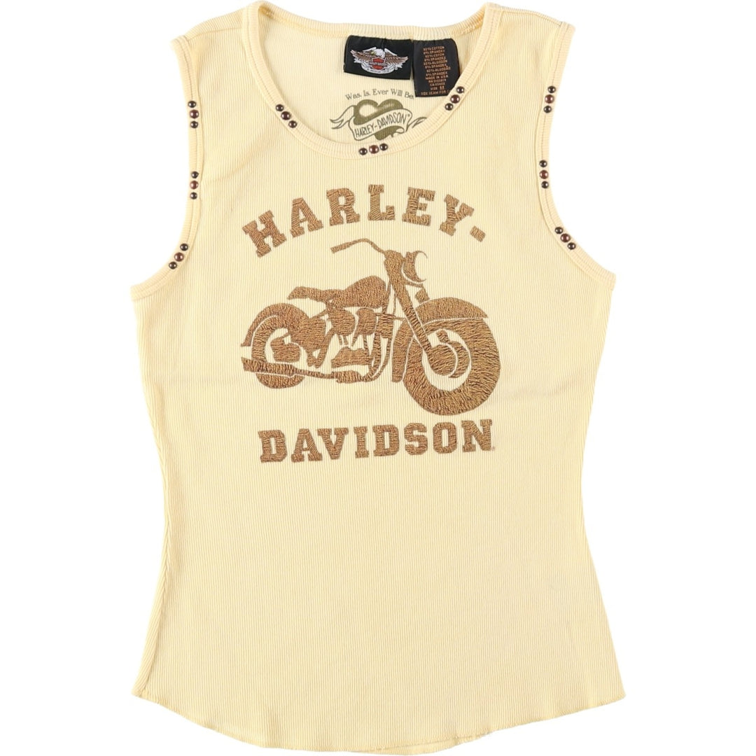 Harley-Davidson Studded Motorcycle Tank Top, Made in USA, Women's Size M (approx.) cotton yellow type Vintage Second Hand