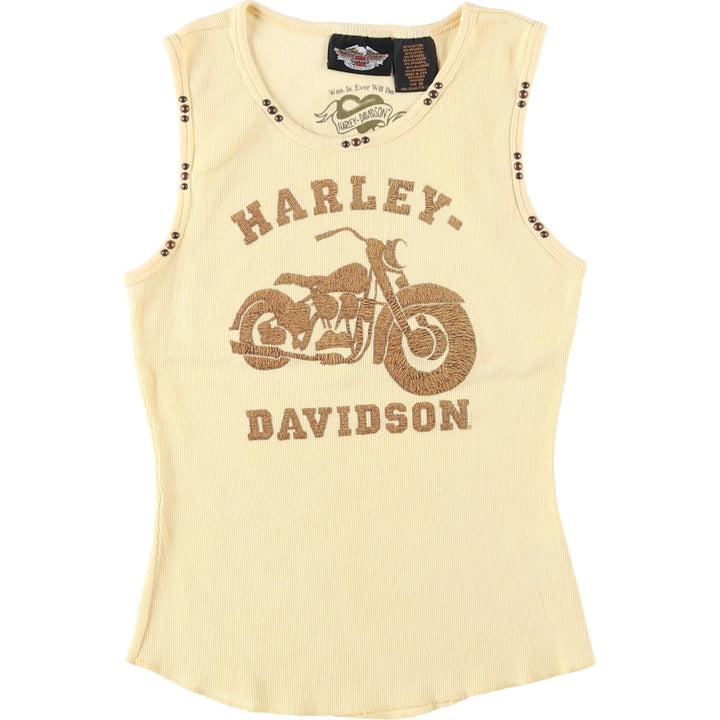 Harley-Davidson Studded Motorcycle Tank Top, Made in USA, Women's Size M (approx.) cotton yellow type Vintage Second Hand