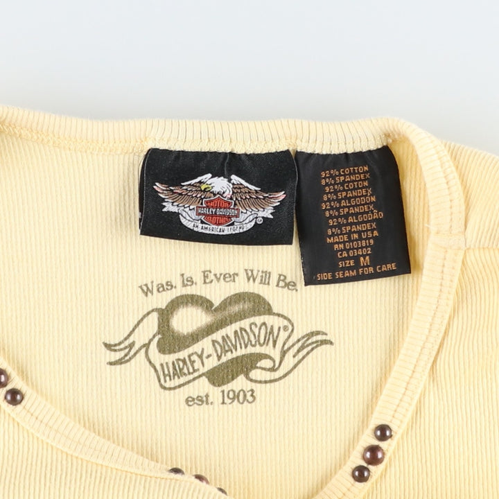 Harley-Davidson Studded Motorcycle Tank Top, Made in USA, Women's Size M (approx.) cotton yellow type Vintage Second Hand