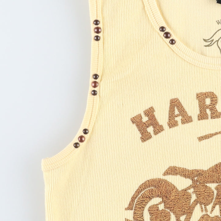 Harley-Davidson Studded Motorcycle Tank Top, Made in USA, Women's Size M (approx.) cotton yellow type Vintage Second Hand