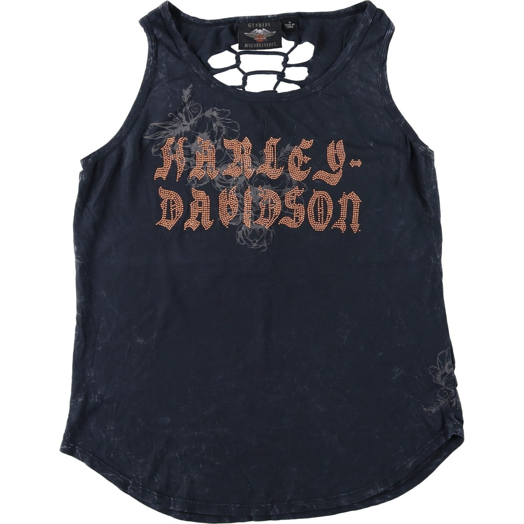 Harley-Davidson Rhinestone Braided Motorcycle Tank Top (Women's Size M) cotton black type Vintage Second Hand