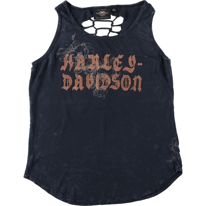 Harley-Davidson Rhinestone Braided Motorcycle Tank Top (Women's Size M) cotton black type Vintage Second Hand