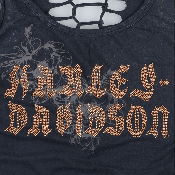 Harley-Davidson Rhinestone Braided Motorcycle Tank Top (Women's Size M) cotton black type Vintage Second Hand