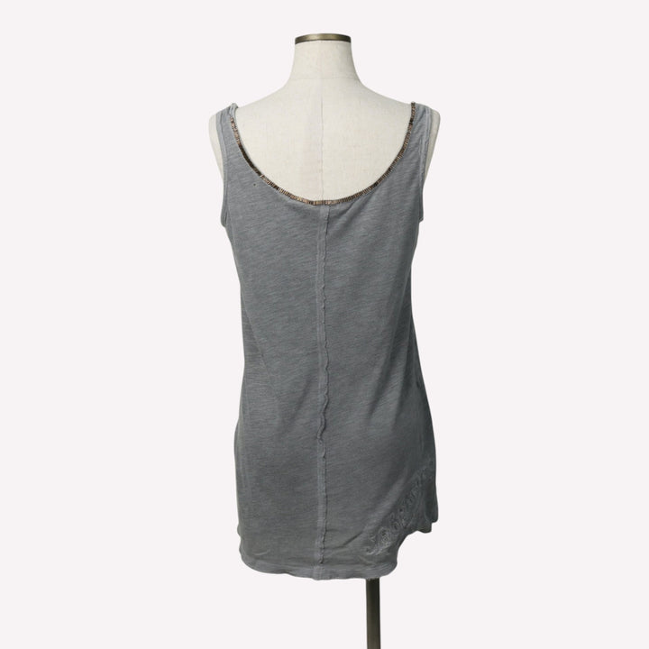 Harley-Davidson Skull Pattern Beaded Embroidery Motorcycle Tank Top (Women's Size S) cotton gray type Vintage Second Hand