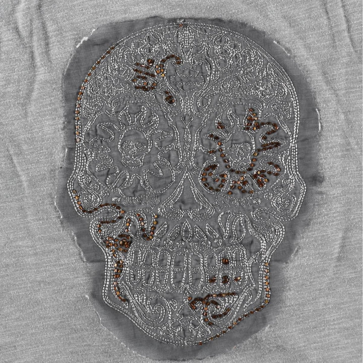 Harley-Davidson Skull Pattern Beaded Embroidery Motorcycle Tank Top (Women's Size S) cotton gray type Vintage Second Hand