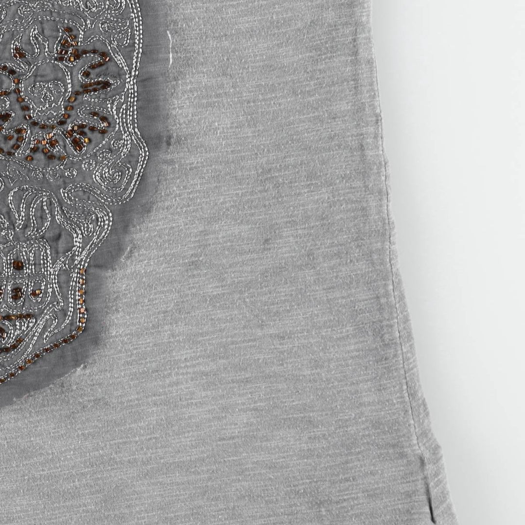 Harley-Davidson Skull Pattern Beaded Embroidery Motorcycle Tank Top (Women's Size S) cotton gray type Vintage Second Hand
