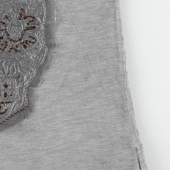 Harley-Davidson Skull Pattern Beaded Embroidery Motorcycle Tank Top (Women's Size S) cotton gray type Vintage Second Hand