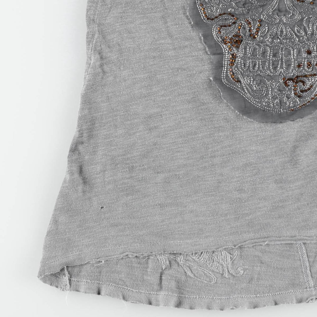 Harley-Davidson Skull Pattern Beaded Embroidery Motorcycle Tank Top (Women's Size S) cotton gray type Vintage Second Hand