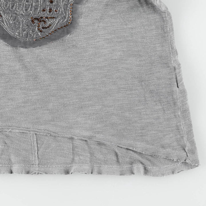 Harley-Davidson Skull Pattern Beaded Embroidery Motorcycle Tank Top (Women's Size S) cotton gray type Vintage Second Hand