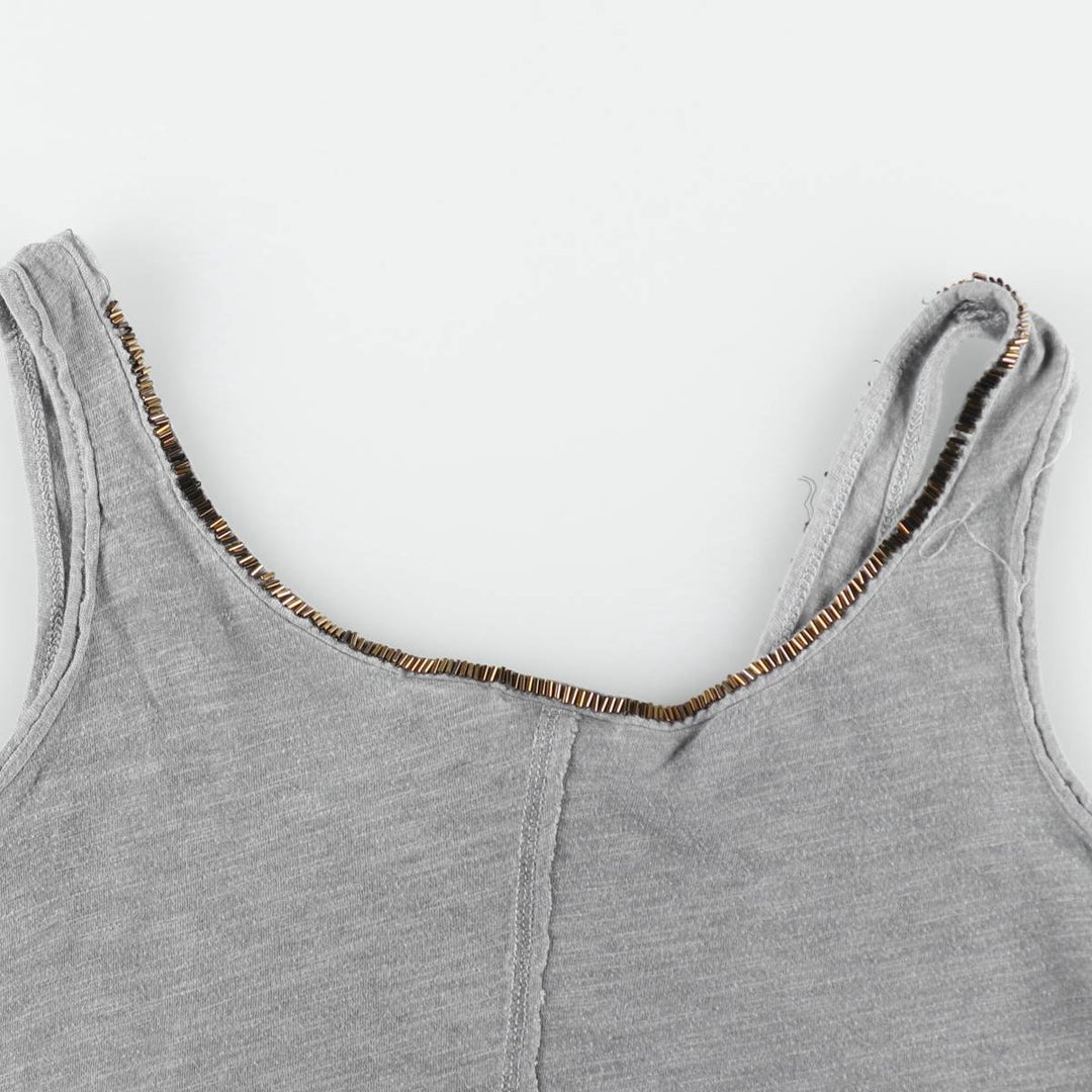 Harley-Davidson Skull Pattern Beaded Embroidery Motorcycle Tank Top (Women's Size S) cotton gray type Vintage Second Hand