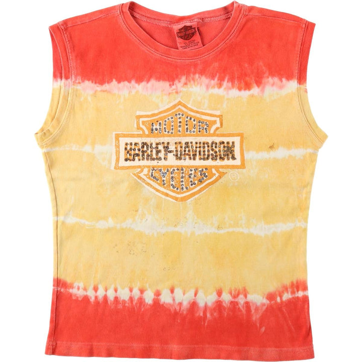 Harley-Davidson Tie-Dye Pattern Rhinestone Motorcycle Tank Top, Women's Size XL (approx.) cotton red type Vintage Second Hand