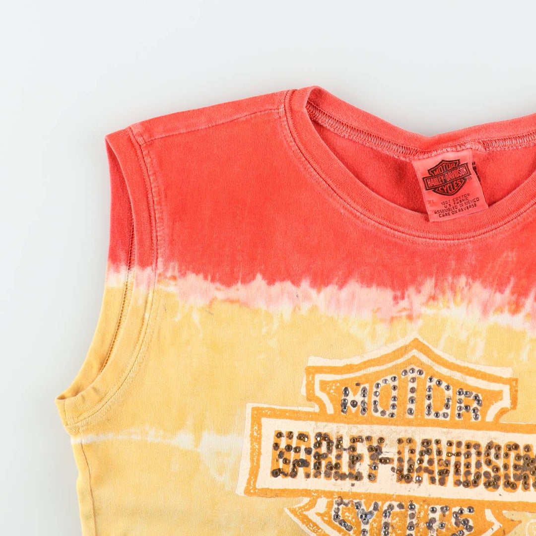Harley-Davidson Tie-Dye Pattern Rhinestone Motorcycle Tank Top, Women's Size XL (approx.) cotton red type Vintage Second Hand