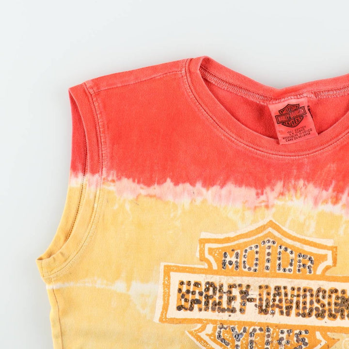 Harley-Davidson Tie-Dye Pattern Rhinestone Motorcycle Tank Top, Women's Size XL (approx.) cotton red type Vintage Second Hand