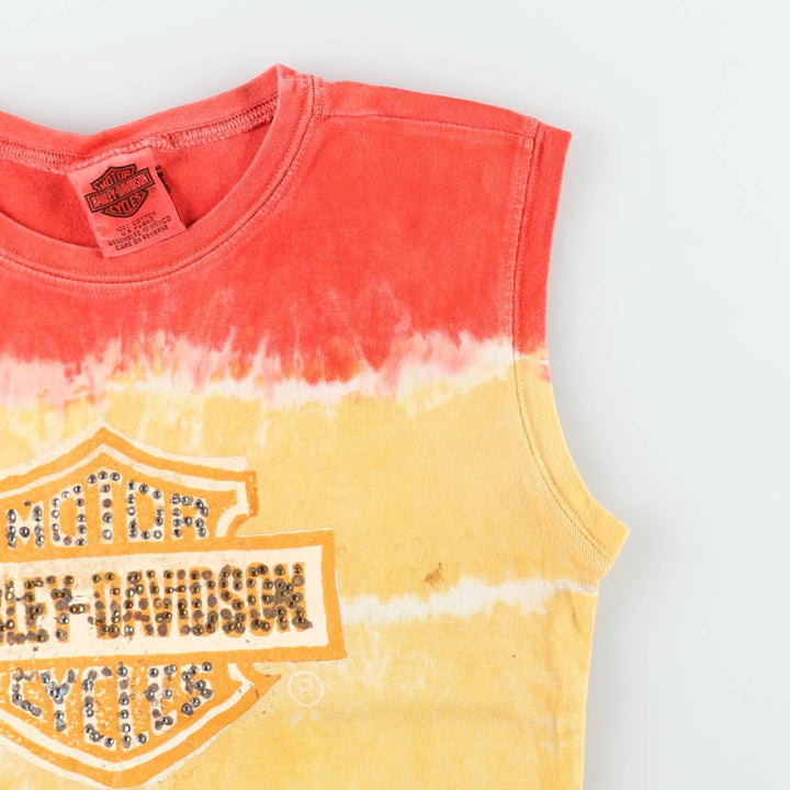 Harley-Davidson Tie-Dye Pattern Rhinestone Motorcycle Tank Top, Women's Size XL (approx.) cotton red type Vintage Second Hand