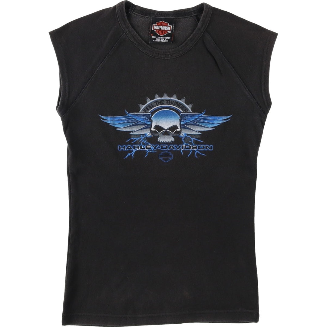 2000'S Harley-Davidson Skull Pattern Skull Wing Motorcycle Tank Top (Women's Size S) cotton black type Vintage Second Hand