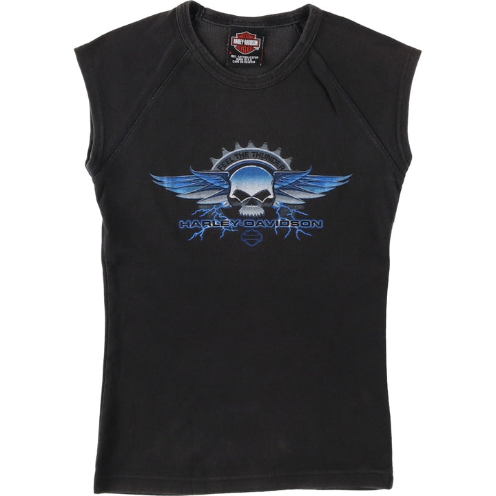 2000'S Harley-Davidson Skull Pattern Skull Wing Motorcycle Tank Top (Women's Size S) cotton black type Vintage Second Hand