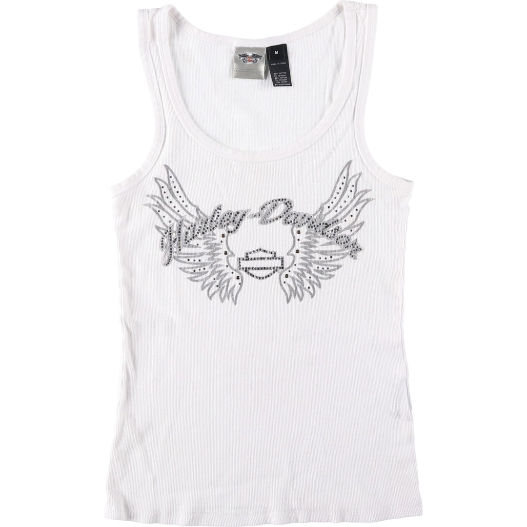 Harley-Davidson Rhinestone Motorcycle Tank Top, Women's Size M (approx.) cotton white type Vintage Second Hand