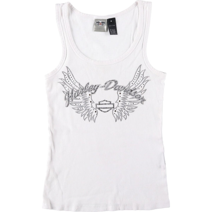Harley-Davidson Rhinestone Motorcycle Tank Top, Women's Size M (approx.) cotton white type Vintage Second Hand