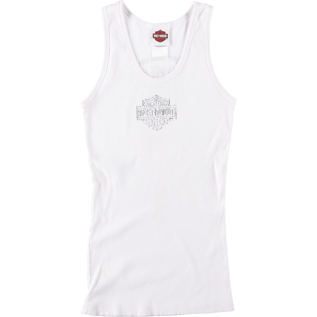 2000'S Harley-Davidson Rhinestone Motorcycle Tank Top, Made in USA, Women's Size XL (approx.) cotton white type Vintage Second Hand