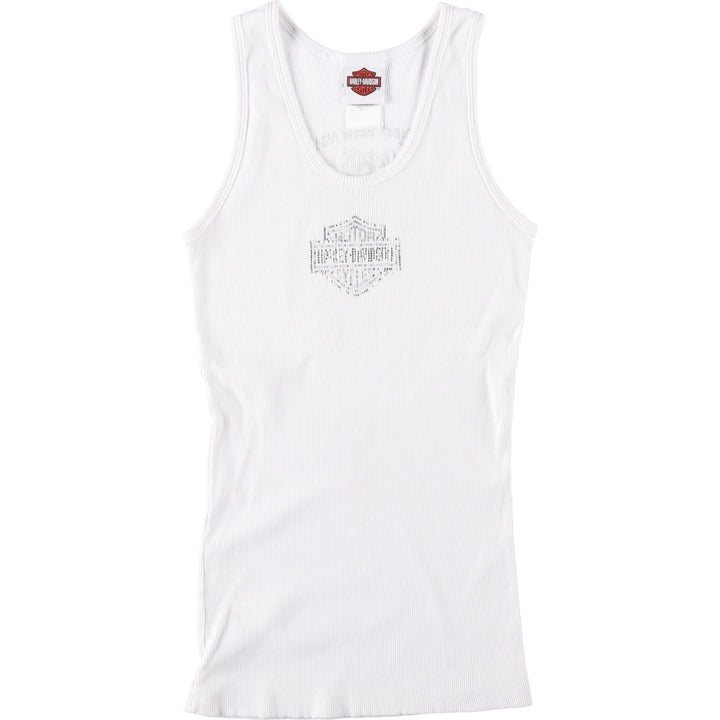 2000'S Harley-Davidson Rhinestone Motorcycle Tank Top, Made in USA, Women's Size XL (approx.) cotton white type Vintage Second Hand