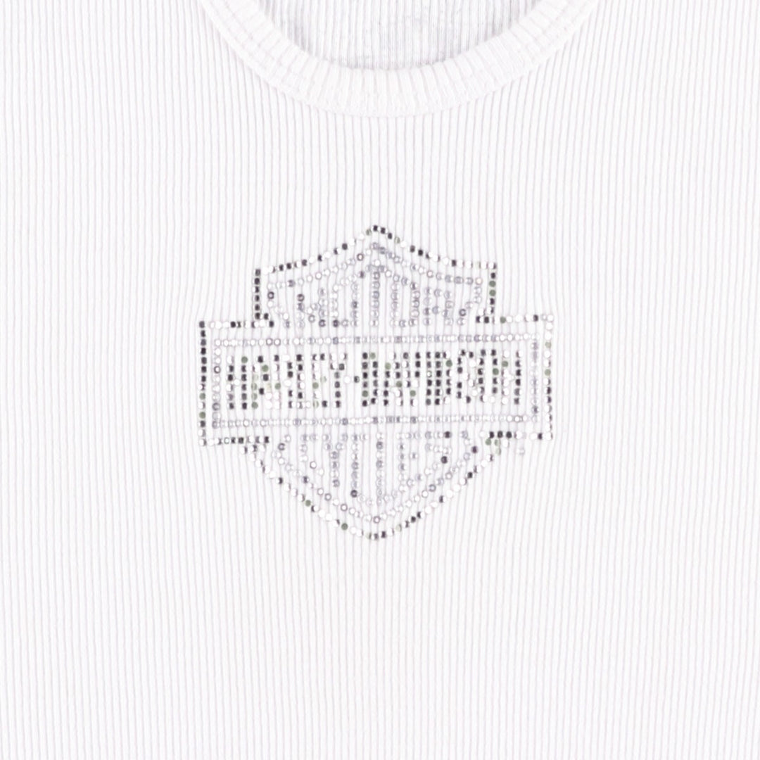 2000'S Harley-Davidson Rhinestone Motorcycle Tank Top, Made in USA, Women's Size XL (approx.) cotton white type Vintage Second Hand