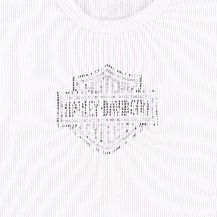 2000'S Harley-Davidson Rhinestone Motorcycle Tank Top, Made in USA, Women's Size XL (approx.) cotton white type Vintage Second Hand