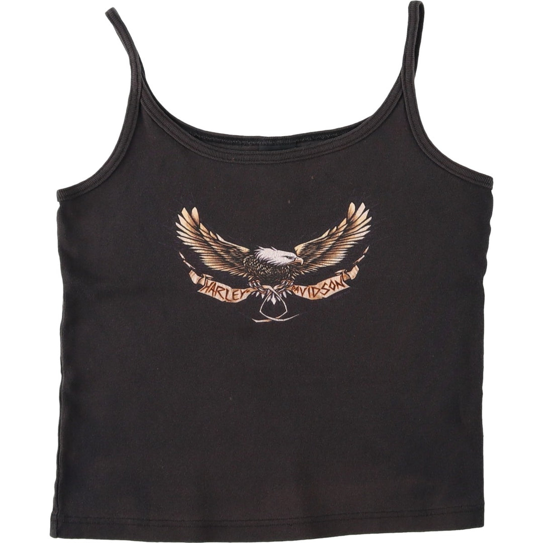 Harley-Davidson Eagle Pattern Cropped Motorcycle Camisole, Made in USA, Women's Size L (approx.) cotton black type Vintage Second Hand