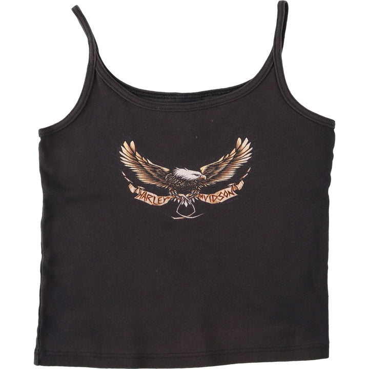 Harley-Davidson Eagle Pattern Cropped Motorcycle Camisole, Made in USA, Women's Size L (approx.) cotton black type Vintage Second Hand
