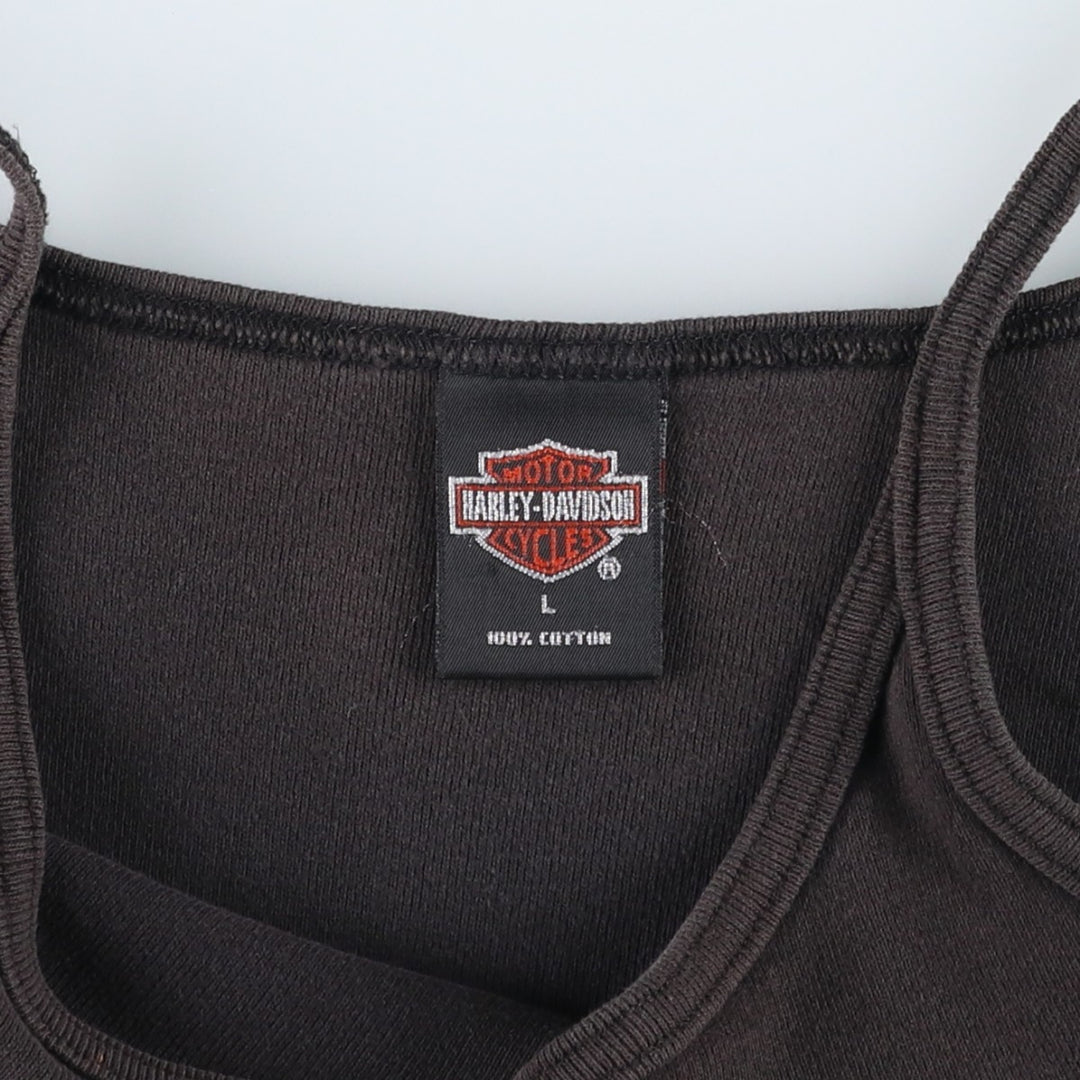 Harley-Davidson Eagle Pattern Cropped Motorcycle Camisole, Made in USA, Women's Size L (approx.) cotton black type Vintage Second Hand