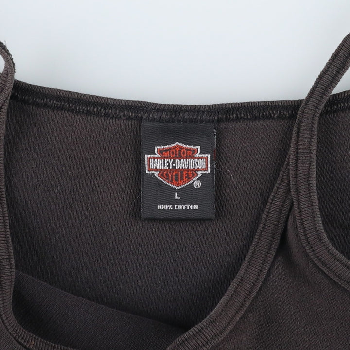 Harley-Davidson Eagle Pattern Cropped Motorcycle Camisole, Made in USA, Women's Size L (approx.) cotton black type Vintage Second Hand