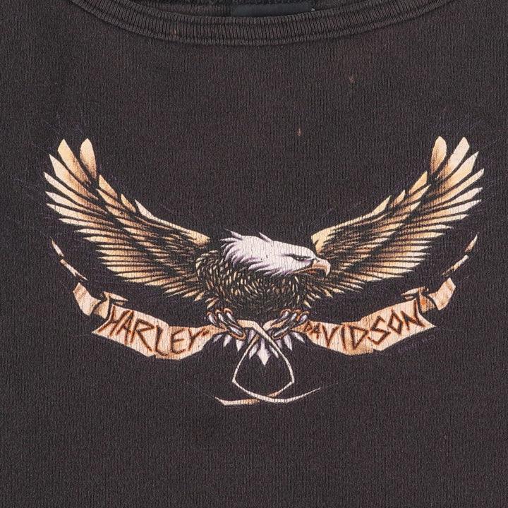 Harley-Davidson Eagle Pattern Cropped Motorcycle Camisole, Made in USA, Women's Size L (approx.) cotton black type Vintage Second Hand