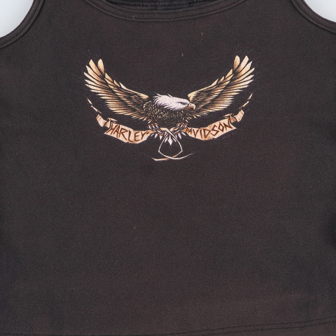 Harley-Davidson Eagle Pattern Cropped Motorcycle Camisole, Made in USA, Women's Size L (approx.) cotton black type Vintage Second Hand