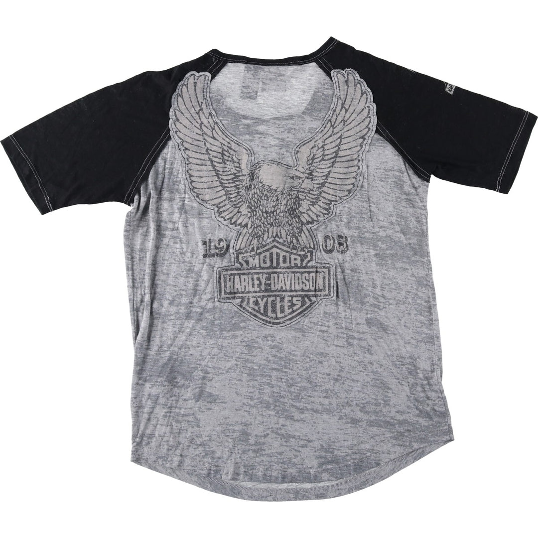 Harley-Davidson V-neck lace-up motorcycle bike t-shirt, women's size L (approx.) polyester black type Vintage Second Hand