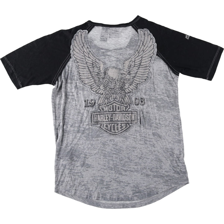 Harley-Davidson V-neck lace-up motorcycle bike t-shirt, women's size L (approx.) polyester black type Vintage Second Hand
