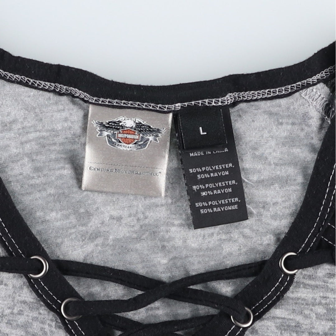 Harley-Davidson V-neck lace-up motorcycle bike t-shirt, women's size L (approx.) polyester black type Vintage Second Hand